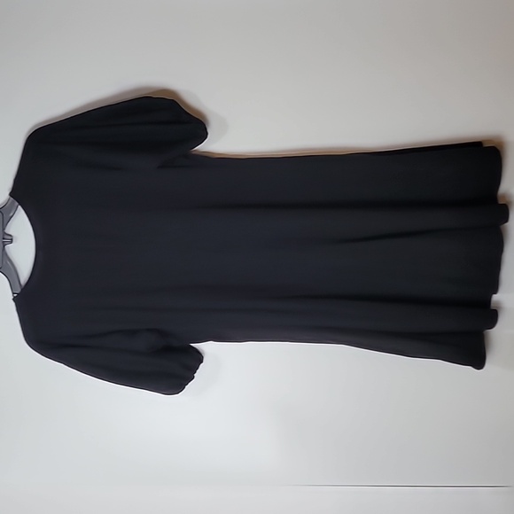 It has pockets!!! UNIQLO BLACK COTTON DRESS ~ PUFFY SLEEVES ~ SIDE SEAM POCKETS - Picture 14 of 14